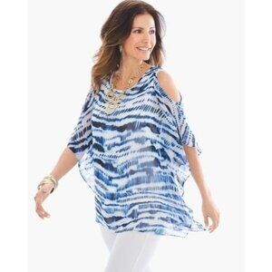 Chico's NEW TRAVELERS COLLECTION Drama Striped Top Blue White size S/M